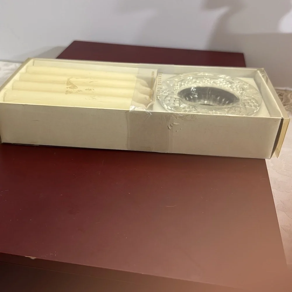 Vintage Unopened BALI Indonesian Cut Glass Taper Candle Holder with Candles